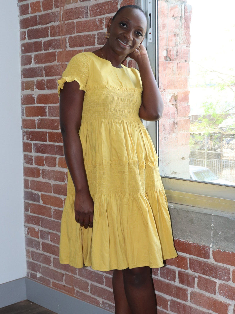Tiered Smock Midi Dress (mustard) Dress 