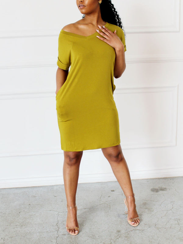 Essential T-shirt Dress - Olive Mustard Dress 