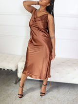 Milan | Satin Slip Dress (Chocolate Brown) Dress 